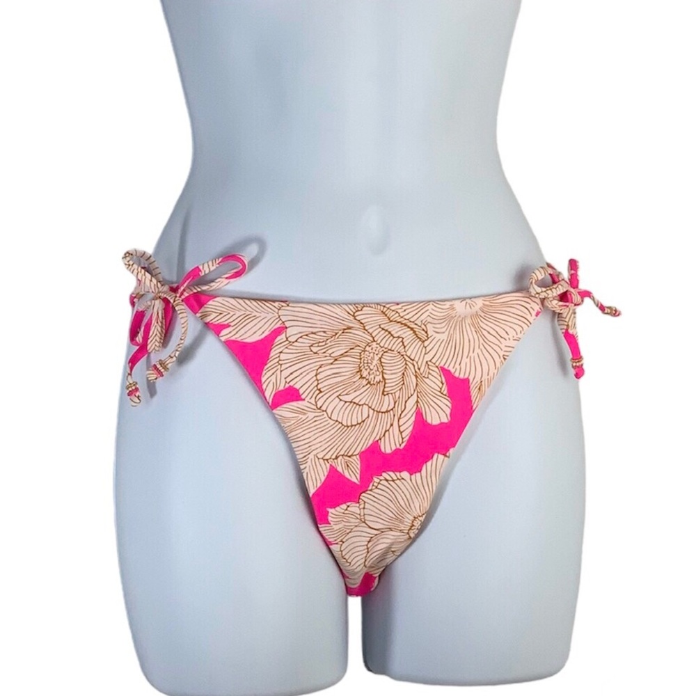Maaji Pink Floral Duo Sunning Reversible Side Tie Bikini Bottom Sz L